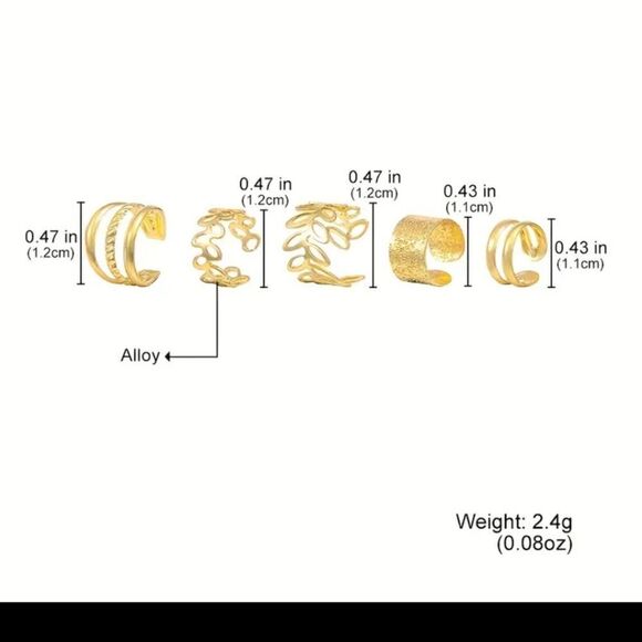 5 piece set of gold ear cuffs no piercing earrings boho jewelry hair accessories - Picture 3 of 7